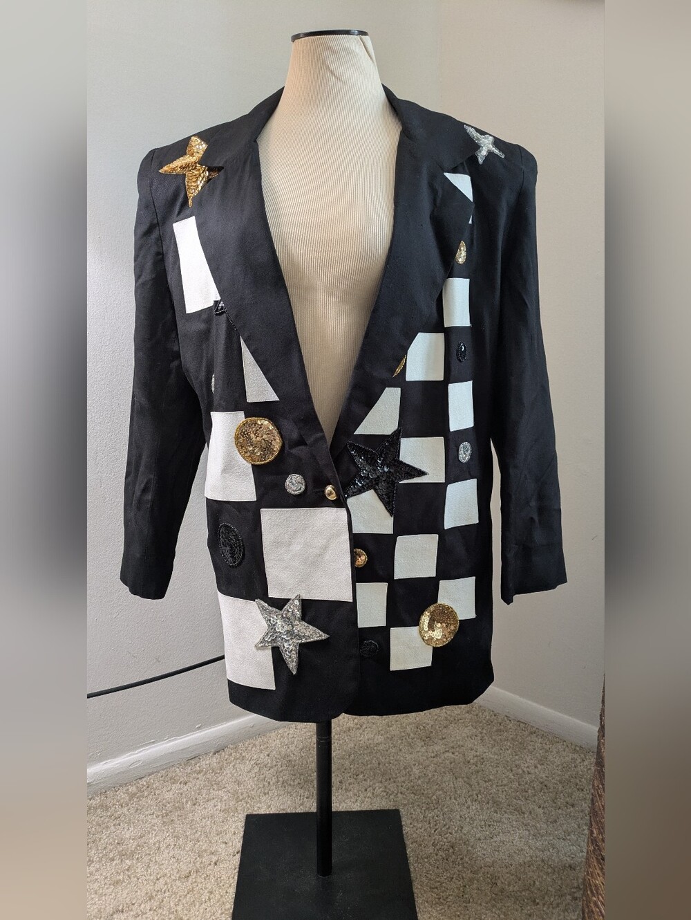 Black & White Sequin Checker Star Blazer Hot Stuff By Sam Shreveport